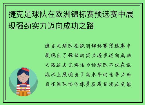 捷克足球队在欧洲锦标赛预选赛中展现强劲实力迈向成功之路