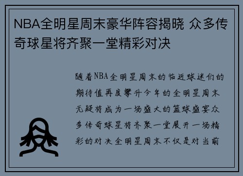NBA全明星周末豪华阵容揭晓 众多传奇球星将齐聚一堂精彩对决