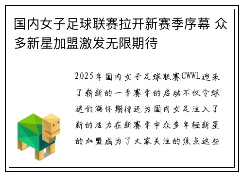 国内女子足球联赛拉开新赛季序幕 众多新星加盟激发无限期待
